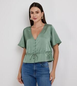 Levi's Lindy V-Neck Drawstring Waist Crop Top Green Peplum Top Size Small